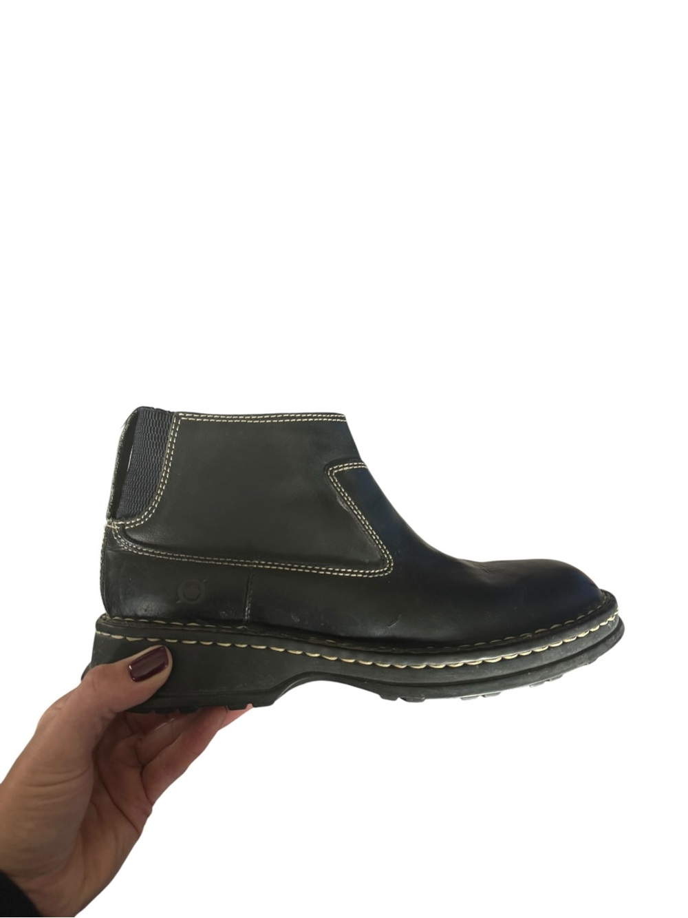 Born Black Leather Chelsea Ankle Boots Lug Sole Women’s 9 40.5 Moto